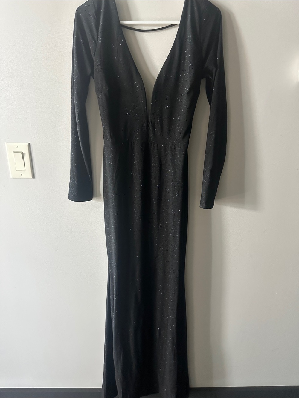 Lulu's Black Sparkle Deep V Maxi Dress